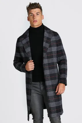 Big Check Single Breasted Overcoat | boohooMAN UK