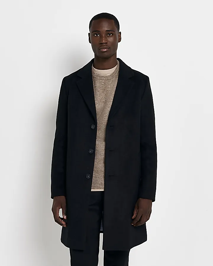 Black Regular fit wool blend Overcoat