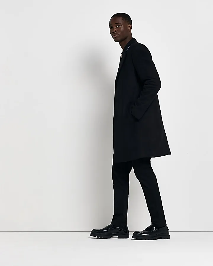 Black Regular fit wool blend Overcoat