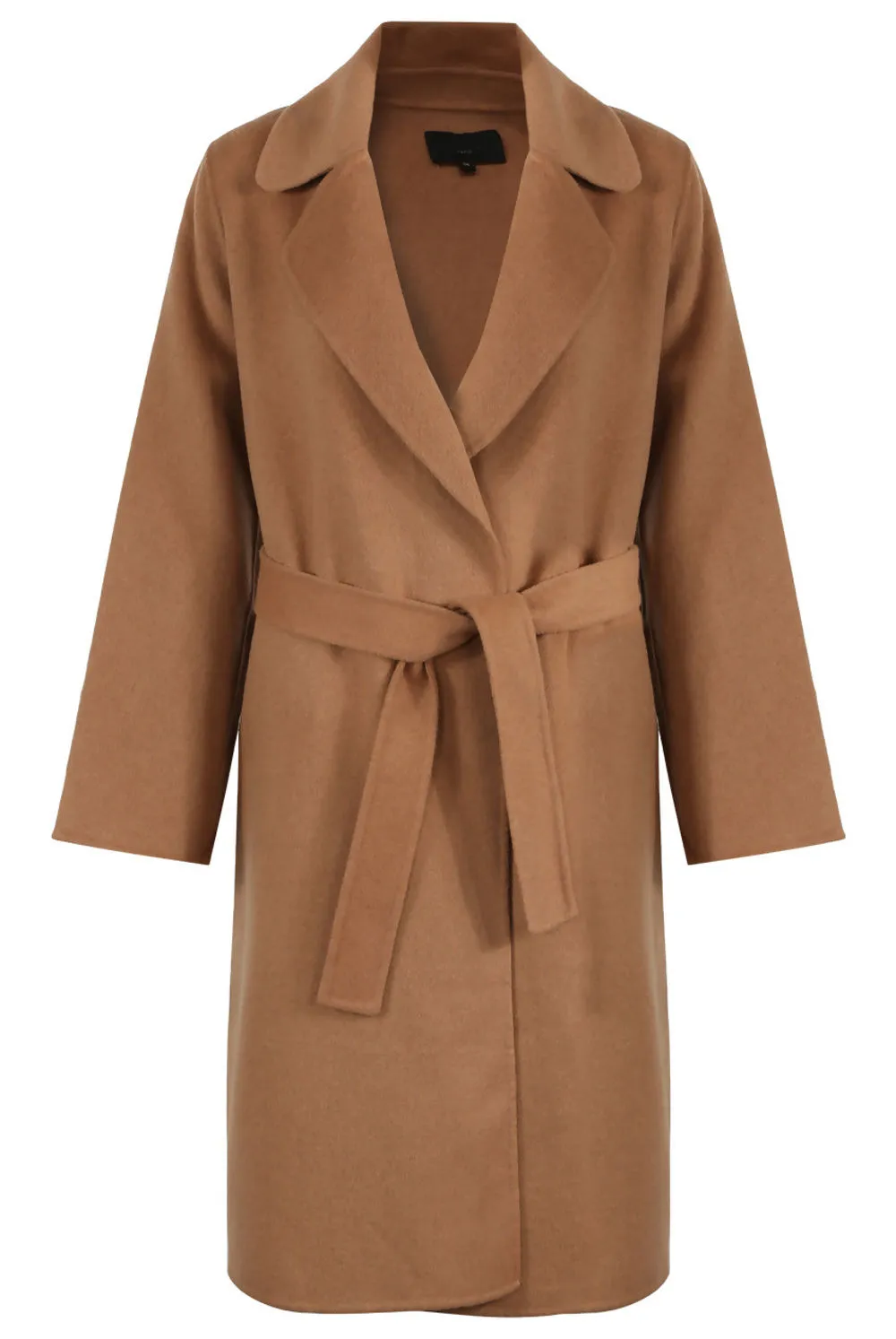 Camel Hand Stitched Side Slit Woolen Overcoat