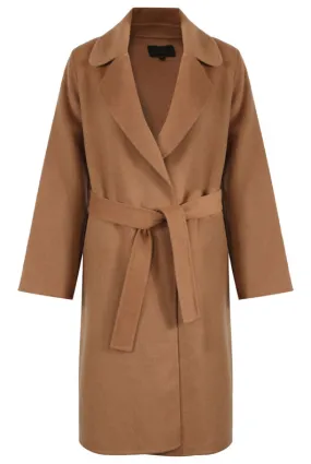 Camel Hand Stitched Side Slit Woolen Overcoat