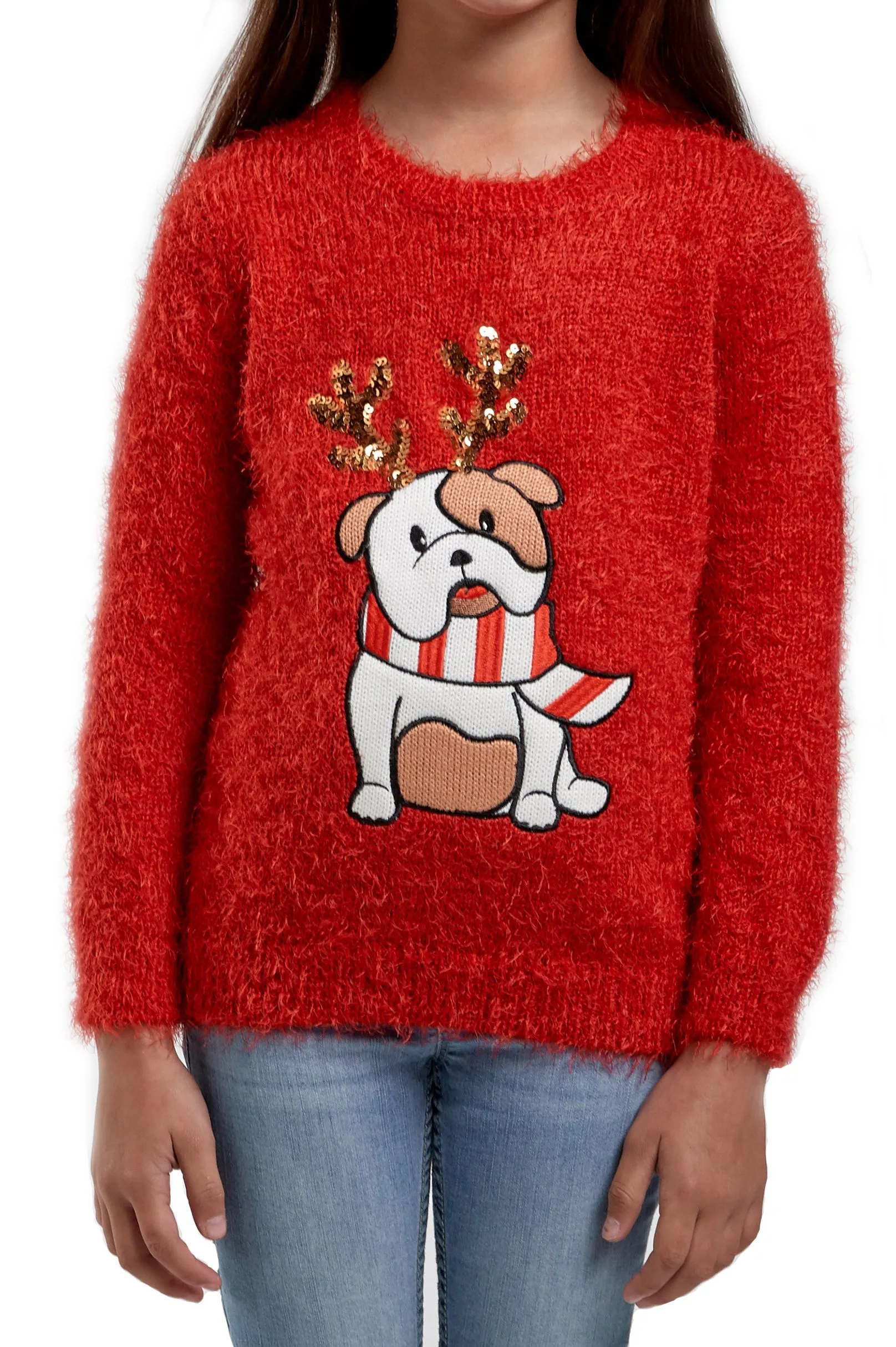 Christmas Jumper Kids Bulldog Red