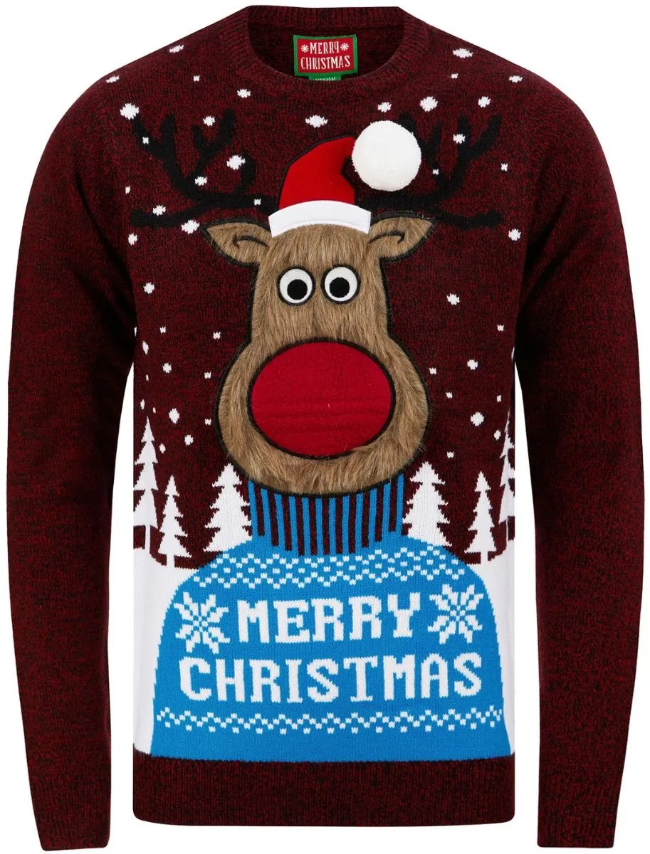 Christmas Jumper Merry Deer 3D Red & Black