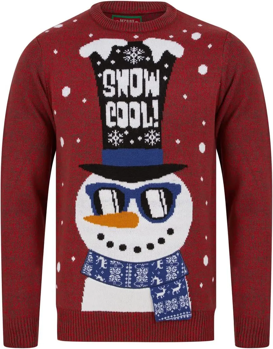 Christmas Jumper Snowman Shades LED Light Up Tokyo Red/Dark Grey