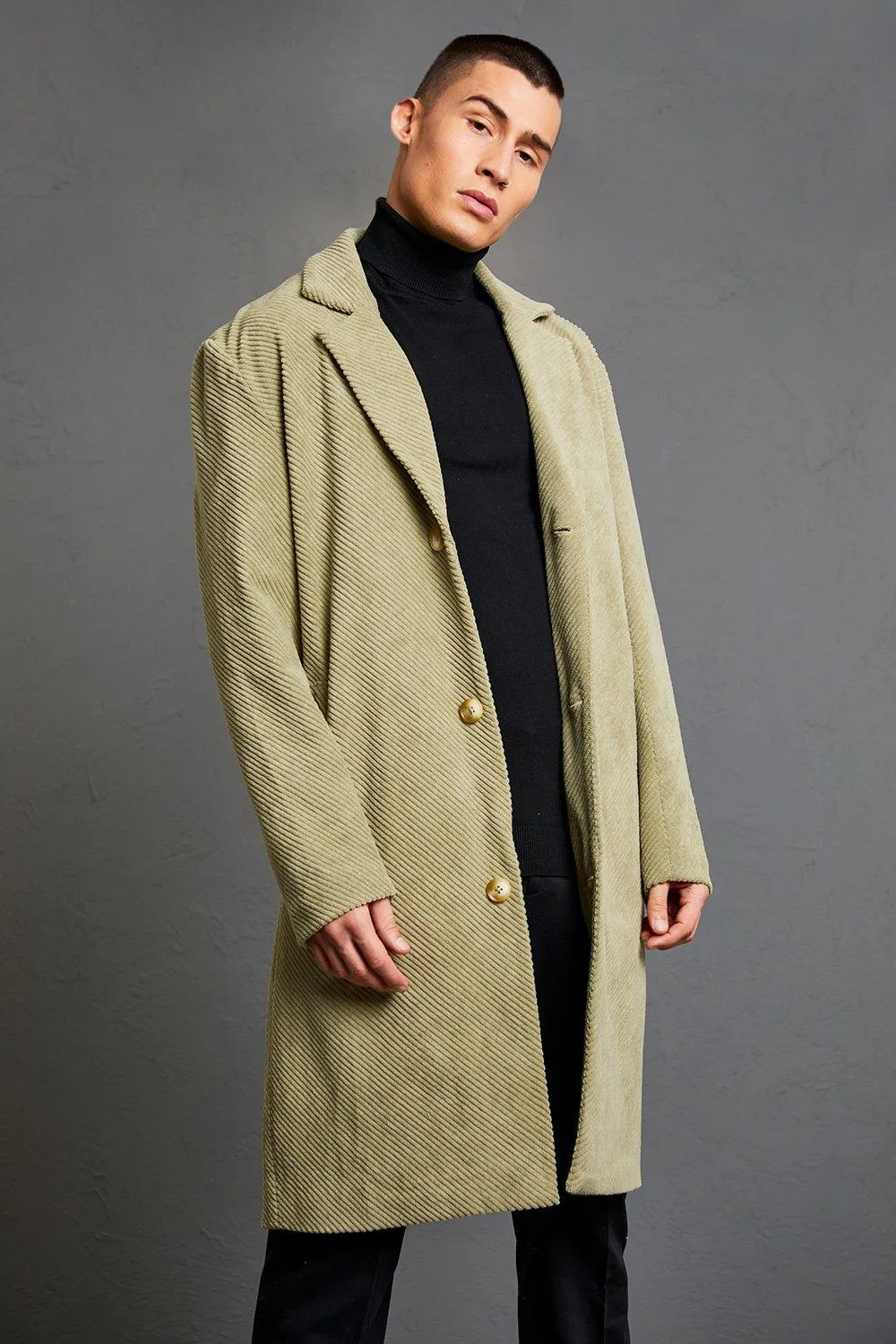 Chunky Cord Overcoat | boohooMAN UK