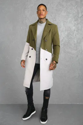 Colour Block Double Breasted Trench Overcoat | boohooMAN UK