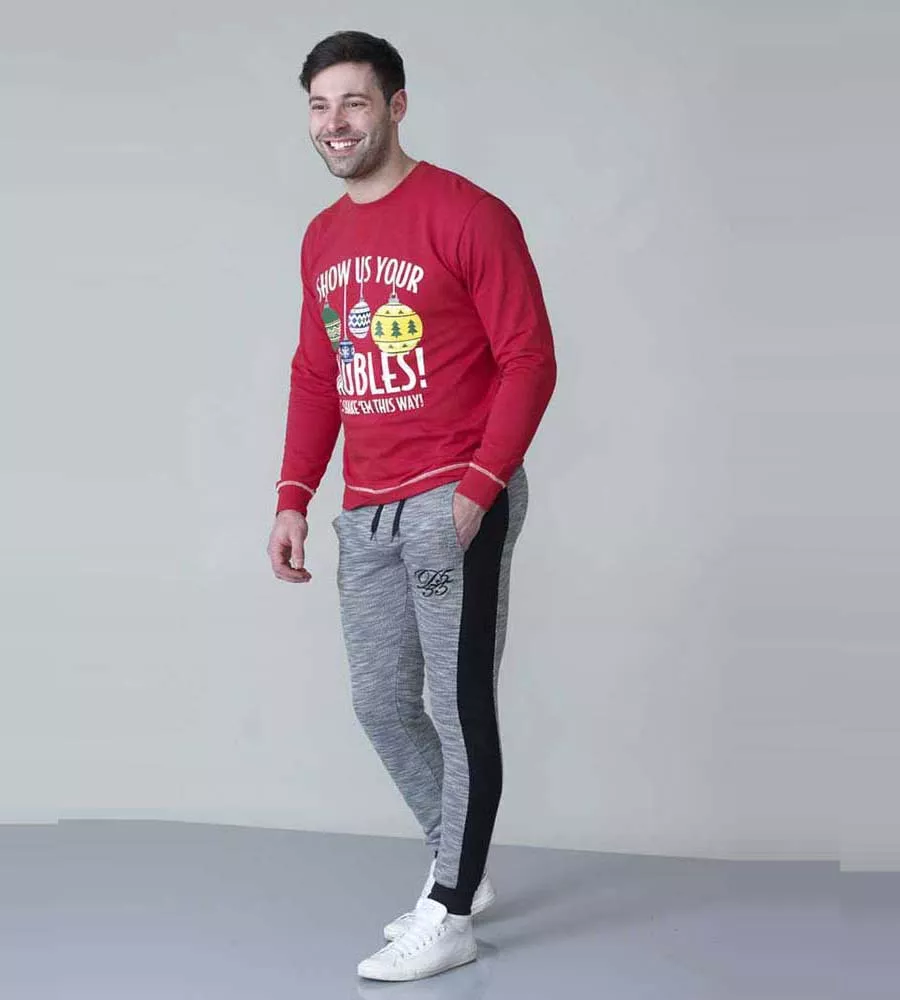 D555 Big Mens Red Baubles Christmas Sweatshirt (BAUBLES RED)