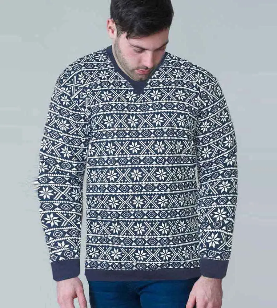 D555 Mens Christmas Sweatshirt With FairIsle Print (ADVENT)