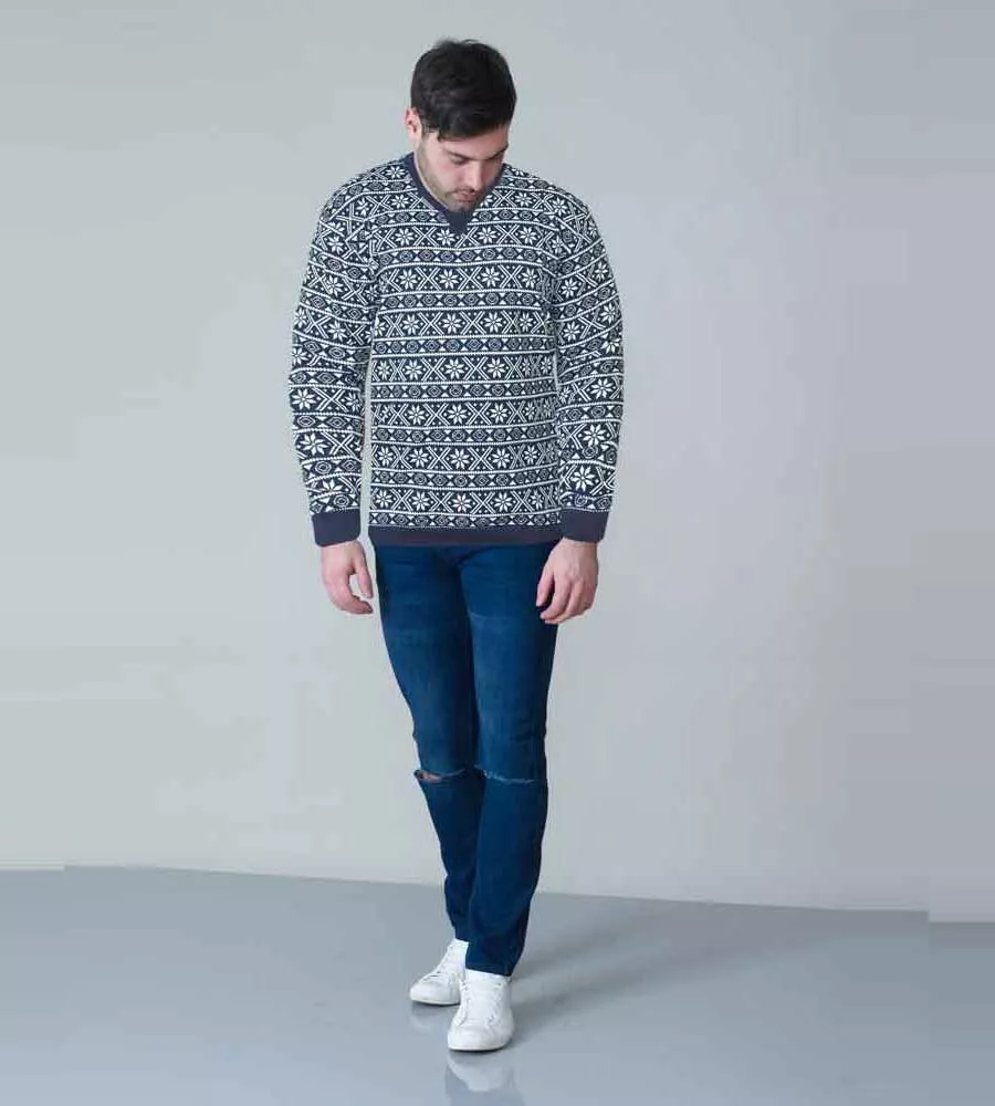 D555 Mens Christmas Sweatshirt With FairIsle Print (ADVENT)