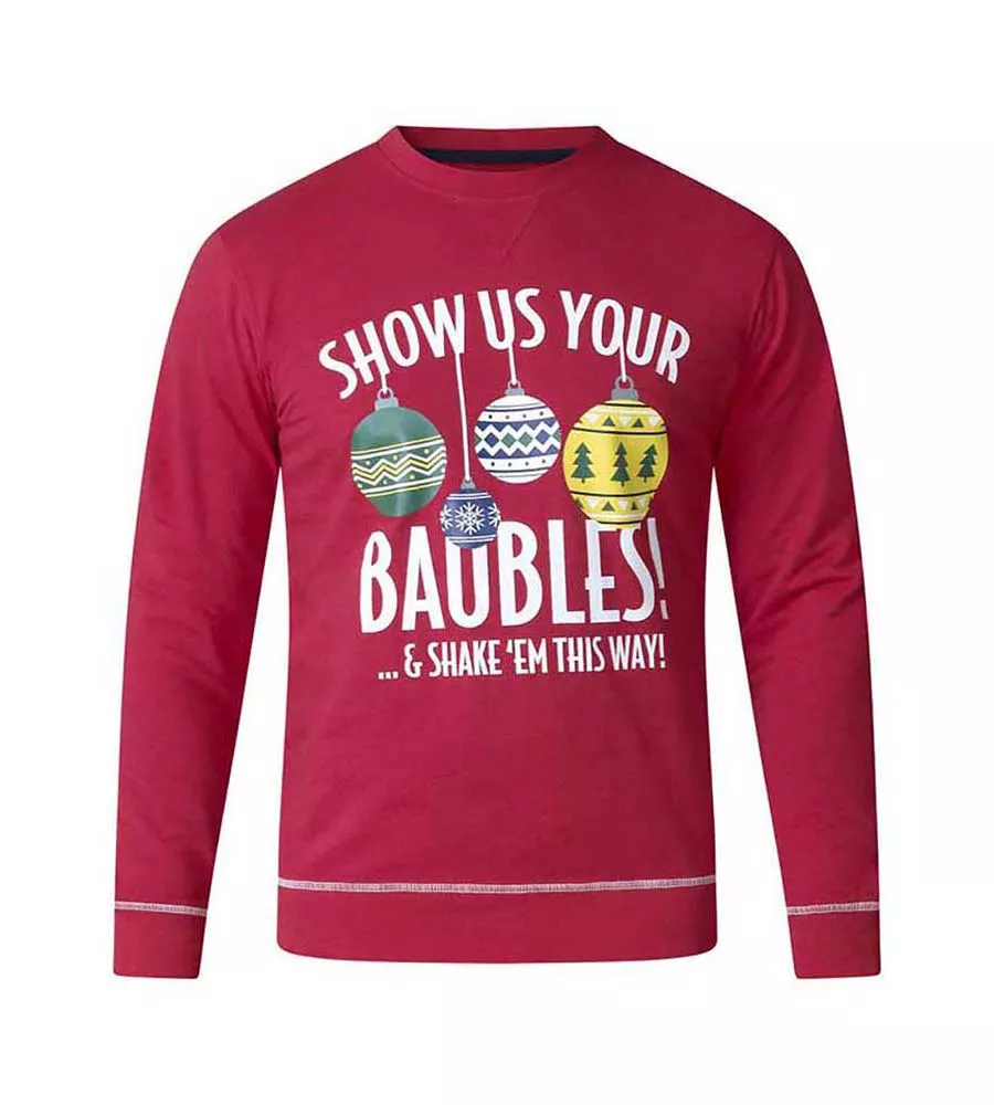 D555 Mens Red Baubles Christmas Sweatshirt (BAUBLES RED)