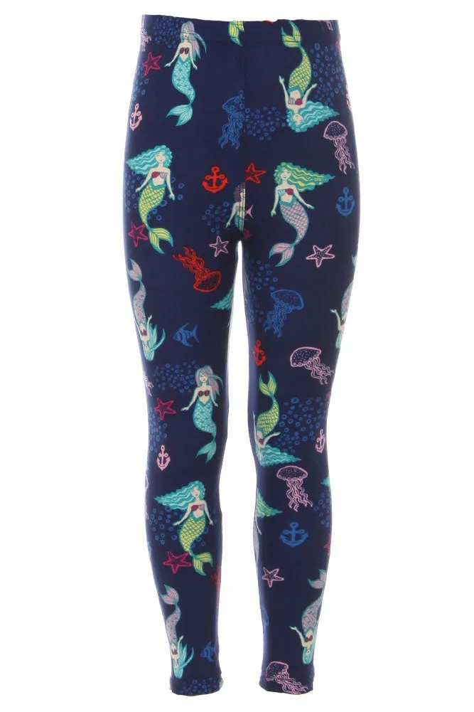 Girls Mermaid & Fish Pattern Printed Leggings