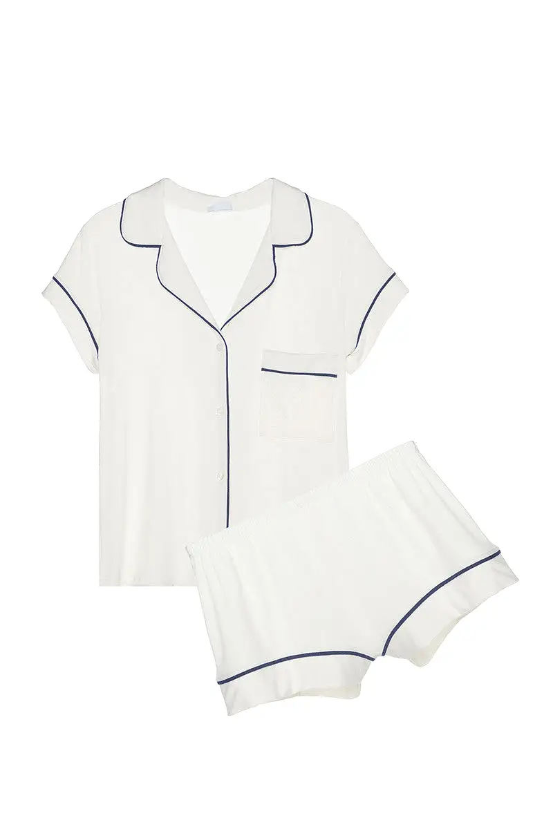 Gisele Shortie PJ Set | Ivory/Navy