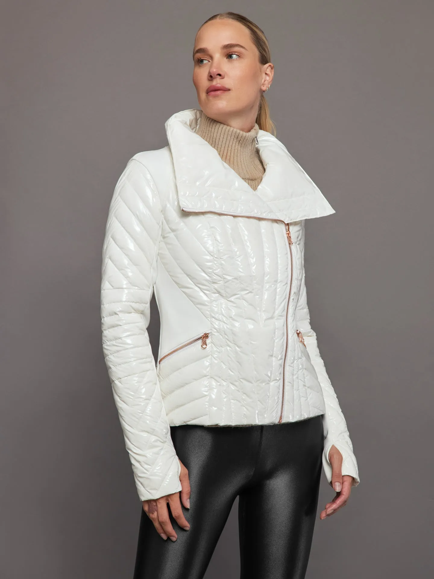 Gold Motion Panel Puffer - Optic White