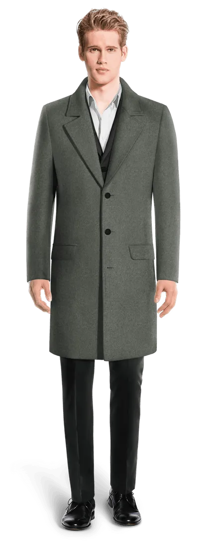 Grey Long 100% Wool Overcoat