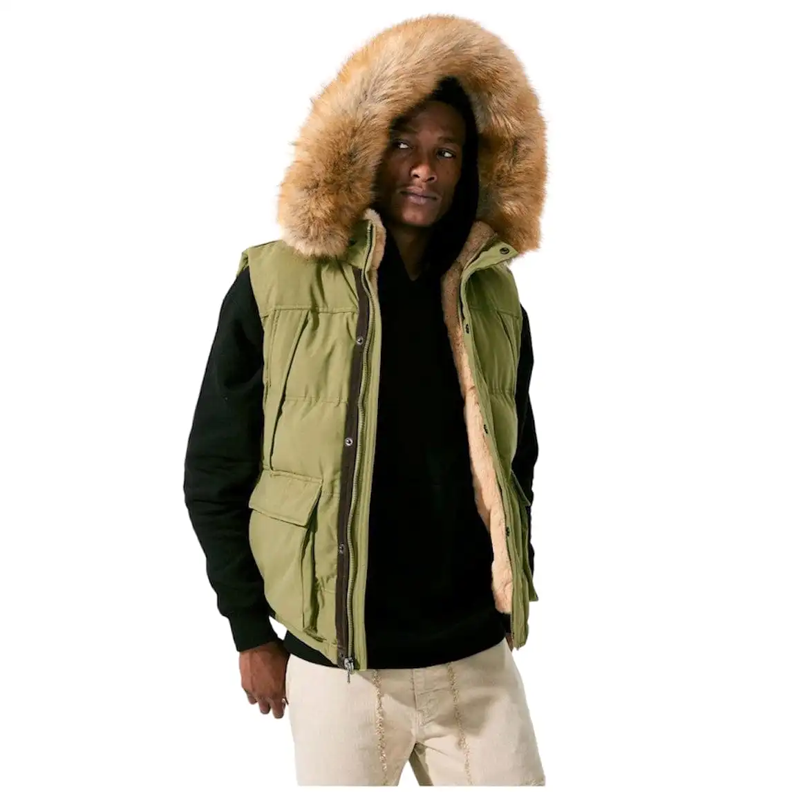 Jordan Craig Yukon Fur Lined Puffer Vest (Army Green) 9374V