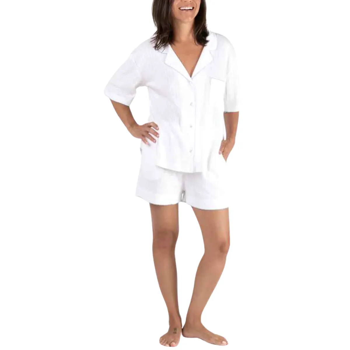 Liza Pointelle Cotton Pajamas Short Set - Blue