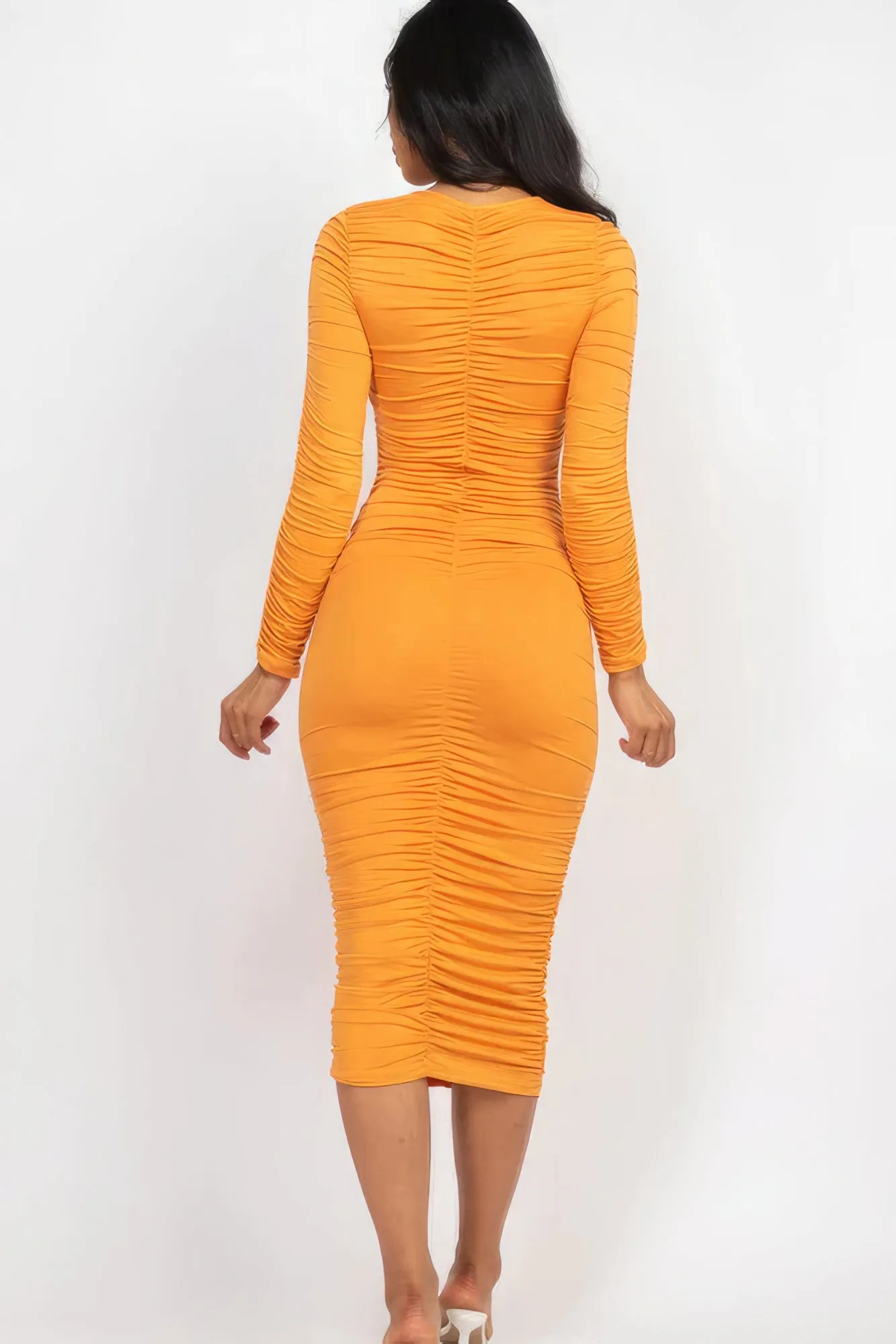 Long Sleeve Ruched Midi Dress