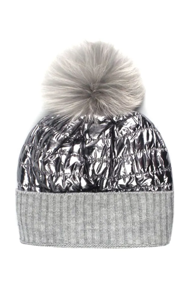 MH2596 / RHM3 Shiny Puffer Pom Pom Hat