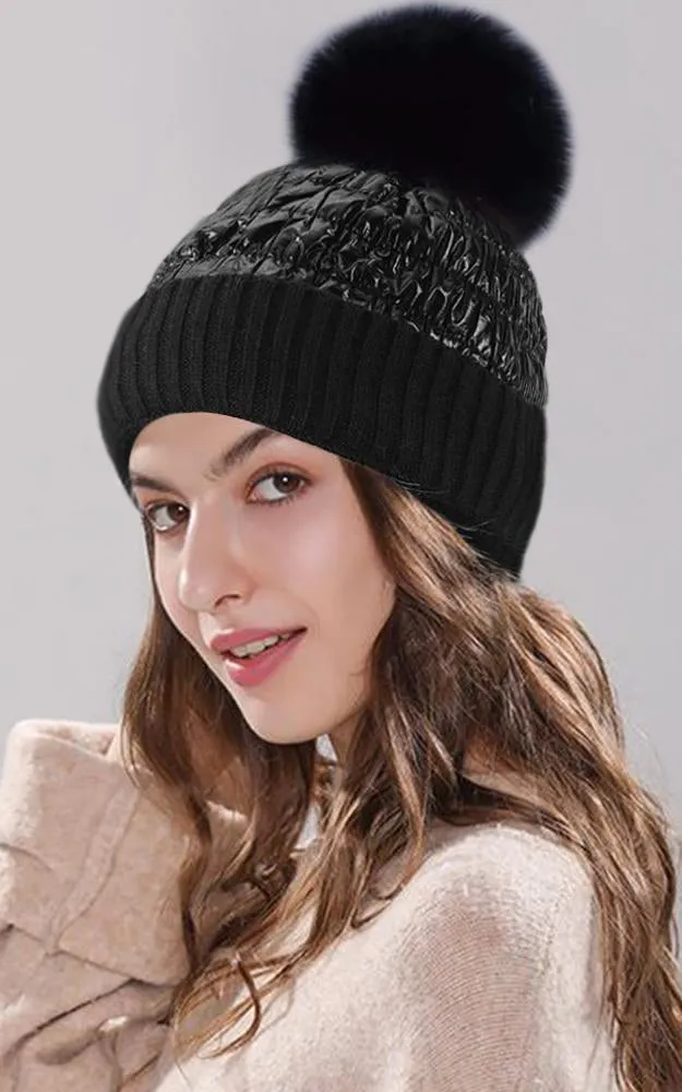 MH2596 / RHM3 Shiny Puffer Pom Pom Hat