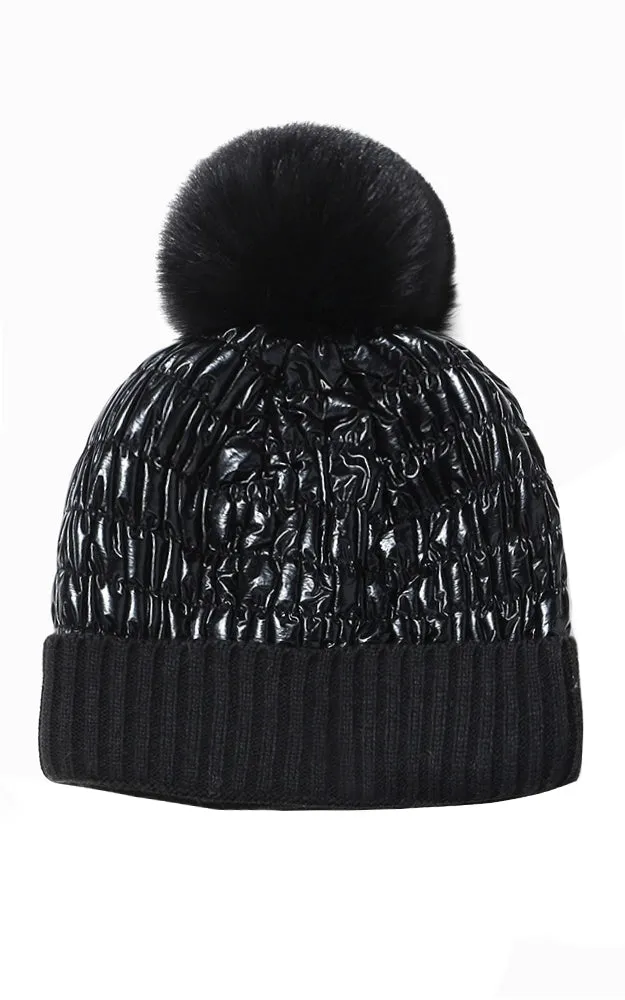 MH2596 / RHM3 Shiny Puffer Pom Pom Hat