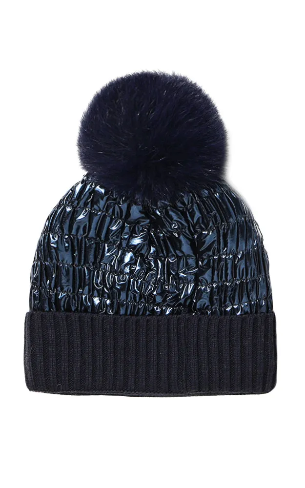 MH2596 / RHM3 Shiny Puffer Pom Pom Hat