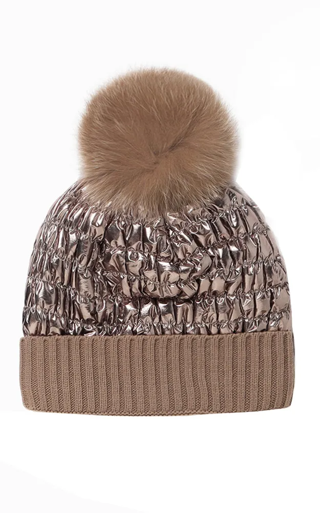 MH2596 / RHM3 Shiny Puffer Pom Pom Hat