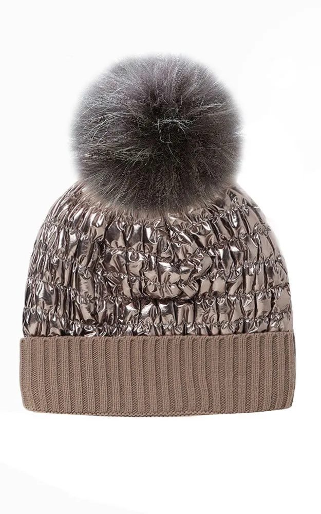 MH2596 / RHM3 Shiny Puffer Pom Pom Hat