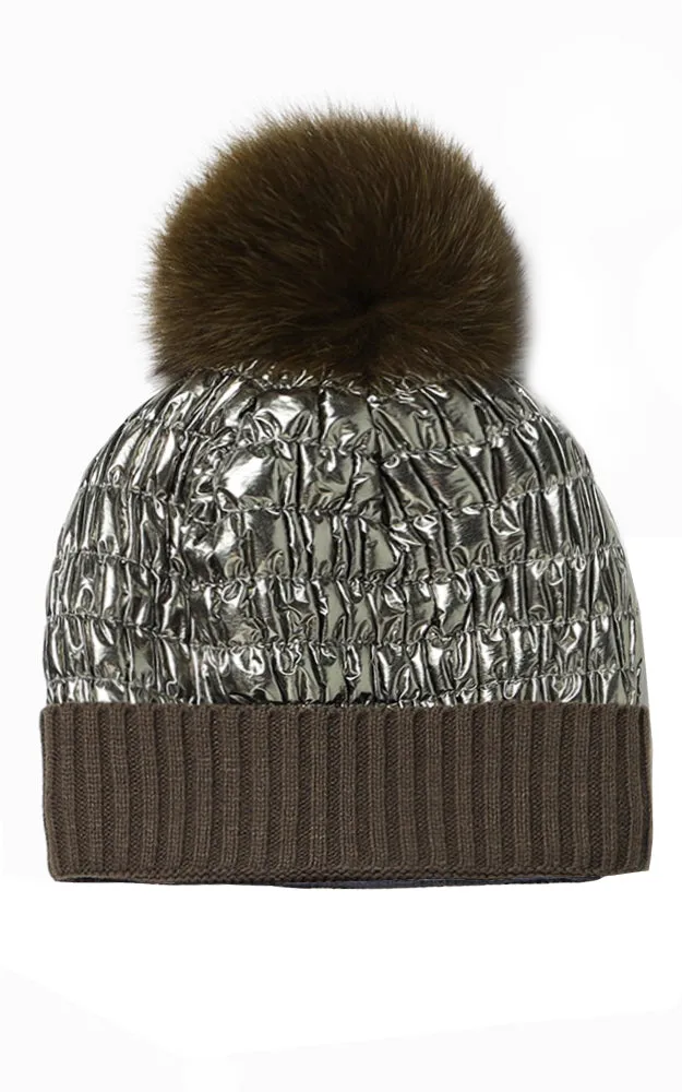 MH2596 / RHM3 Shiny Puffer Pom Pom Hat