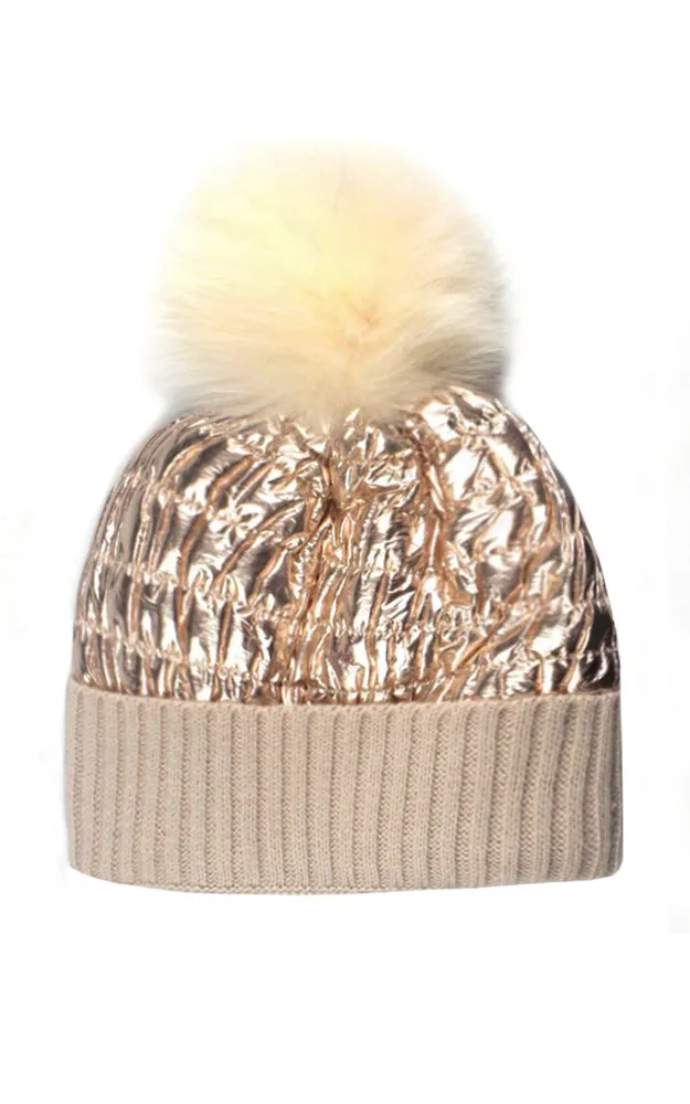 MH2596 / RHM3 Shiny Puffer Pom Pom Hat