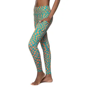 Miami Dolphins ZooZatz Wavy Checkerboard Pocket Leggings - Orange/Aqua