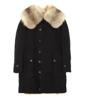 MR & MRS ITALYBLACK OVERCOAT WITH FOX FUR