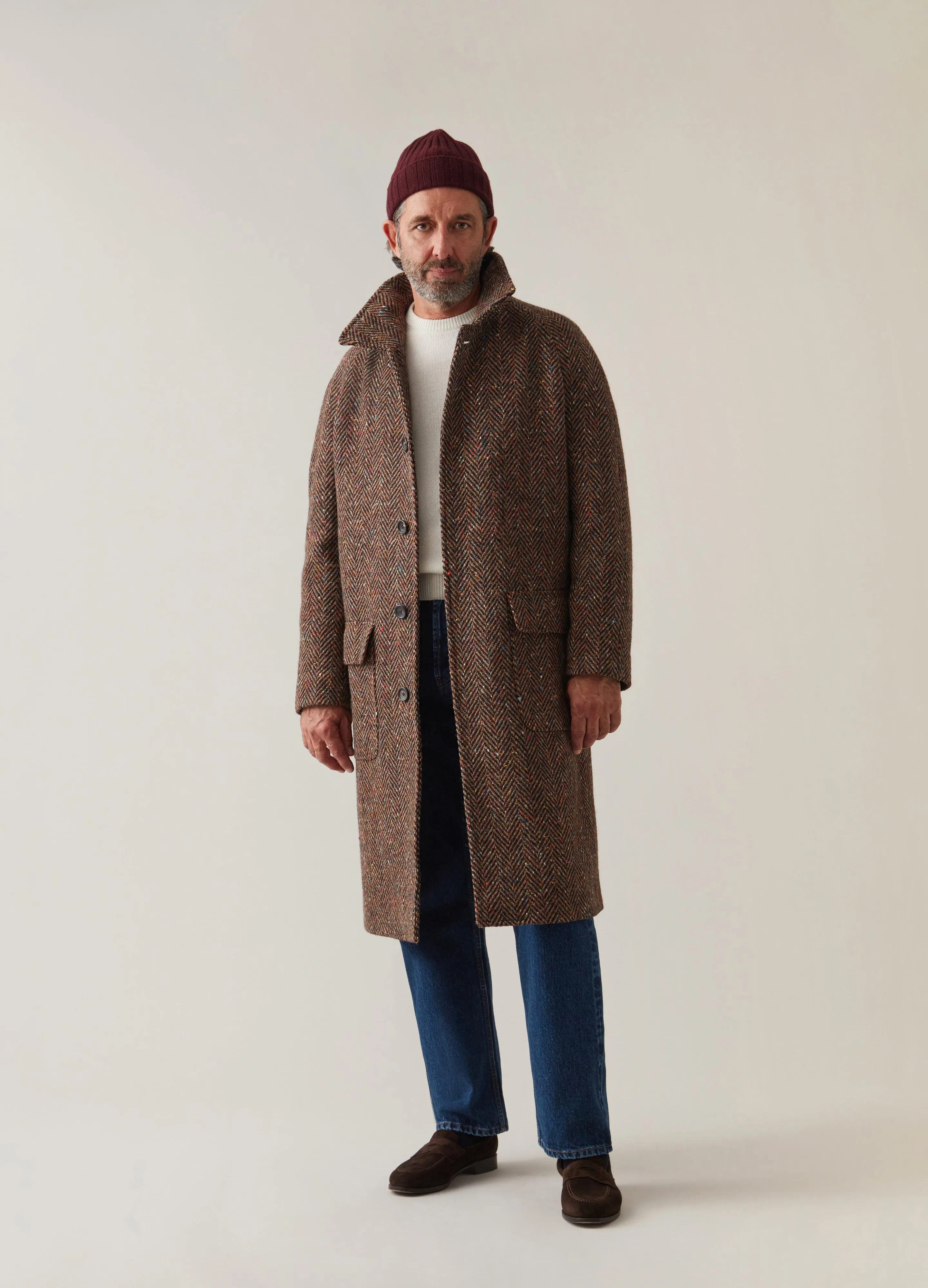 Nelson Tweed Raglan Coat - Brown