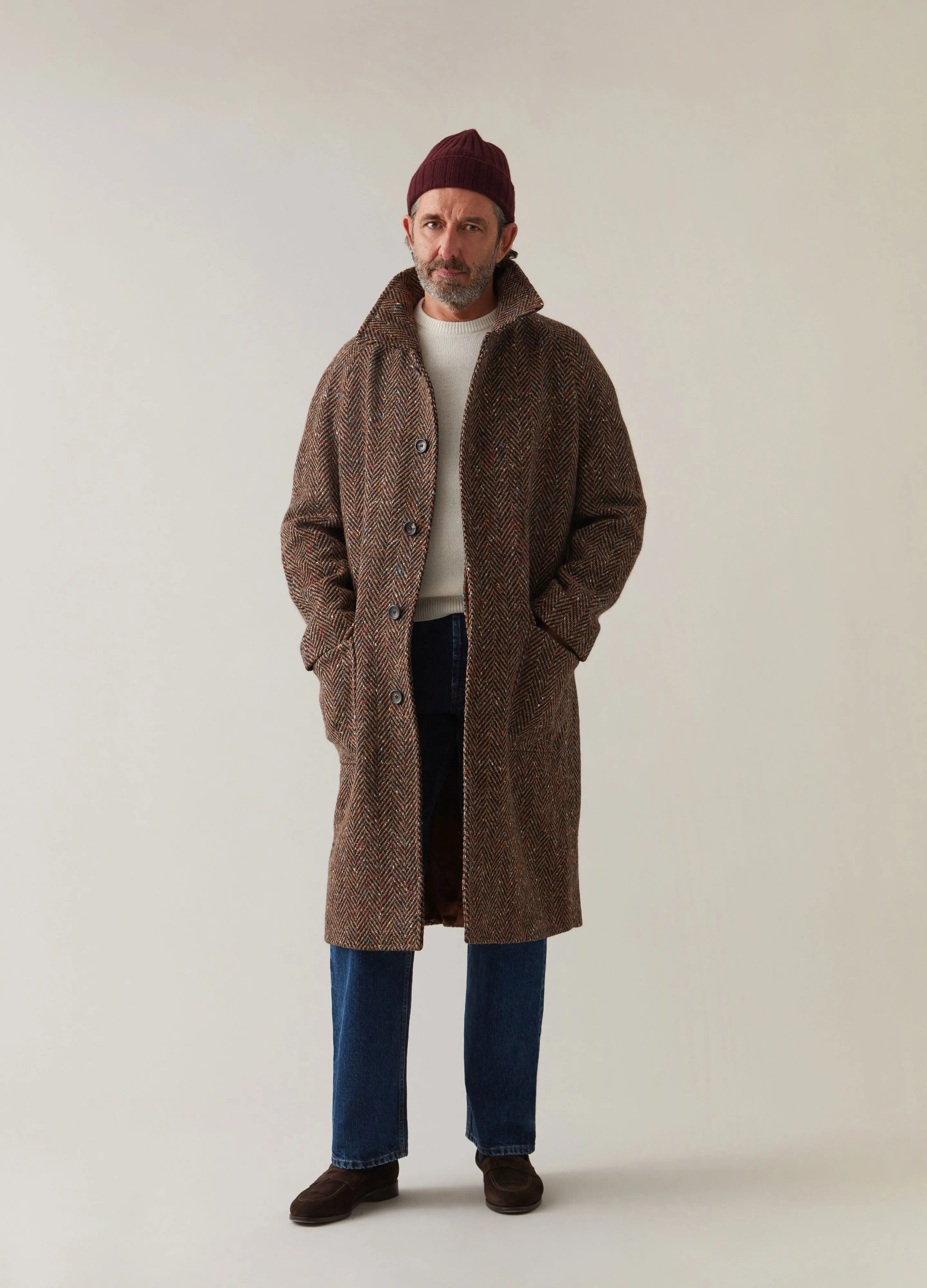 Nelson Tweed Raglan Coat - Brown