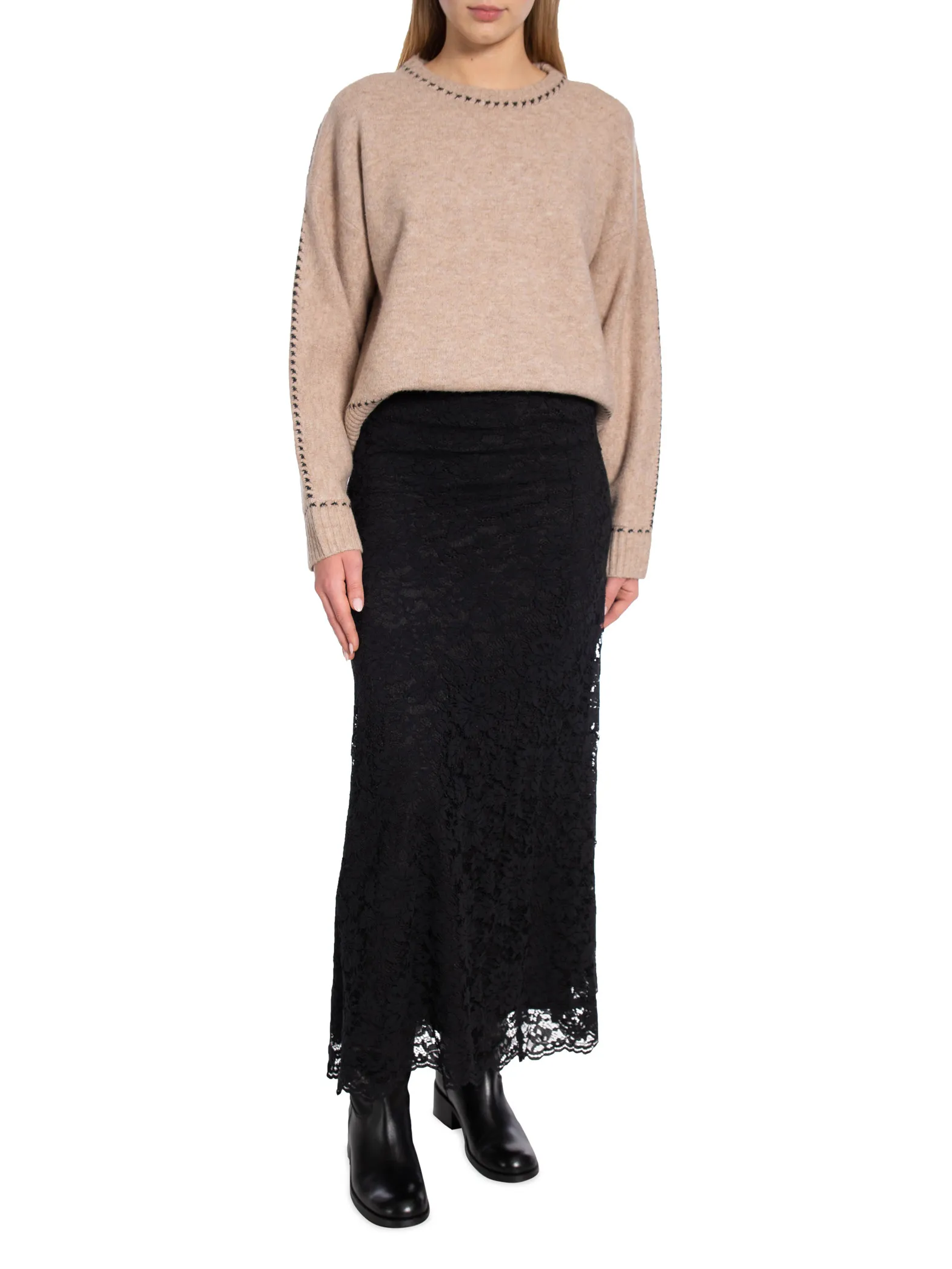 NEO NOIR SWEATER DETRI KNIT BEIGE MELANGE