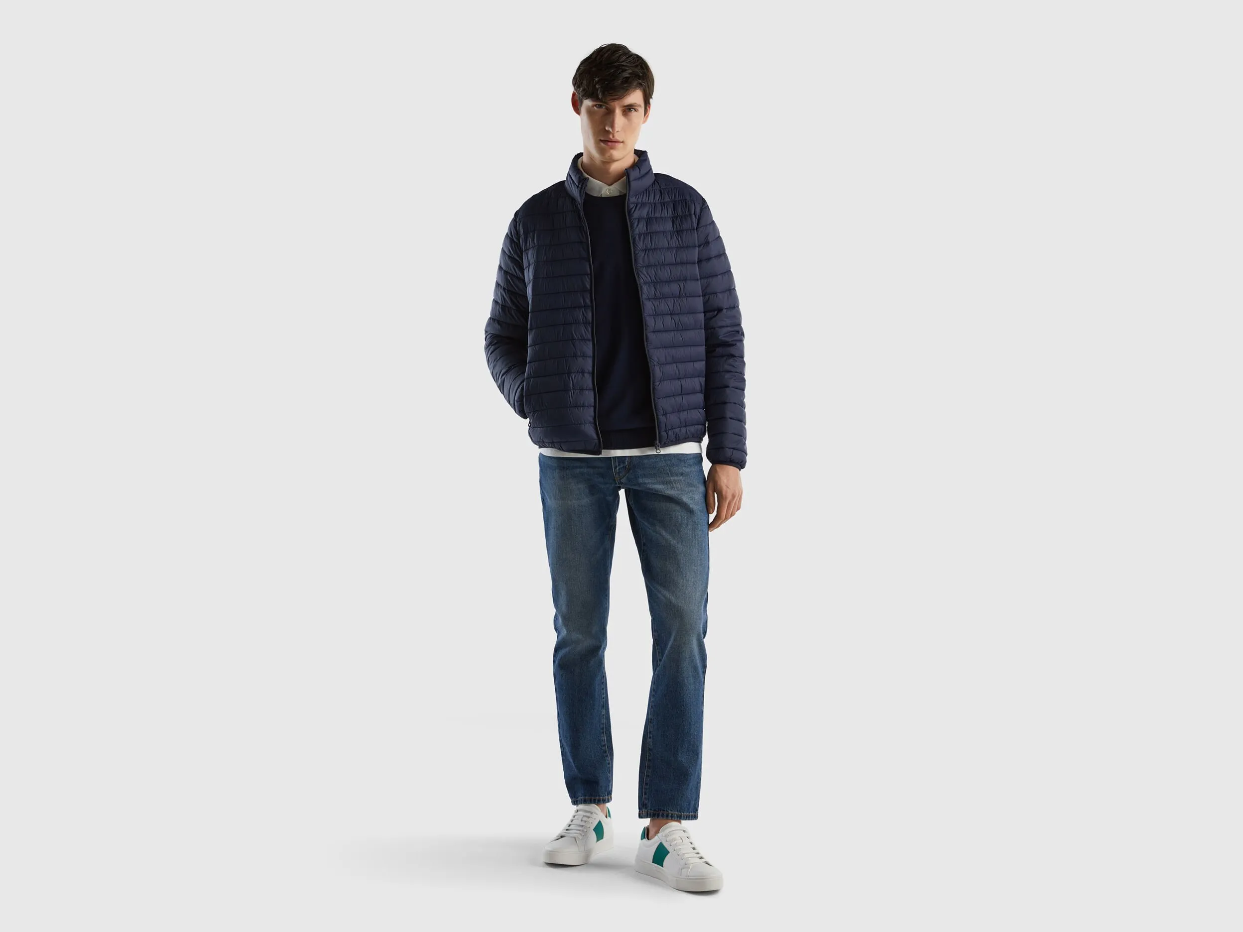 Padded jacket with recycled wadding - Dark Blue | Benetton