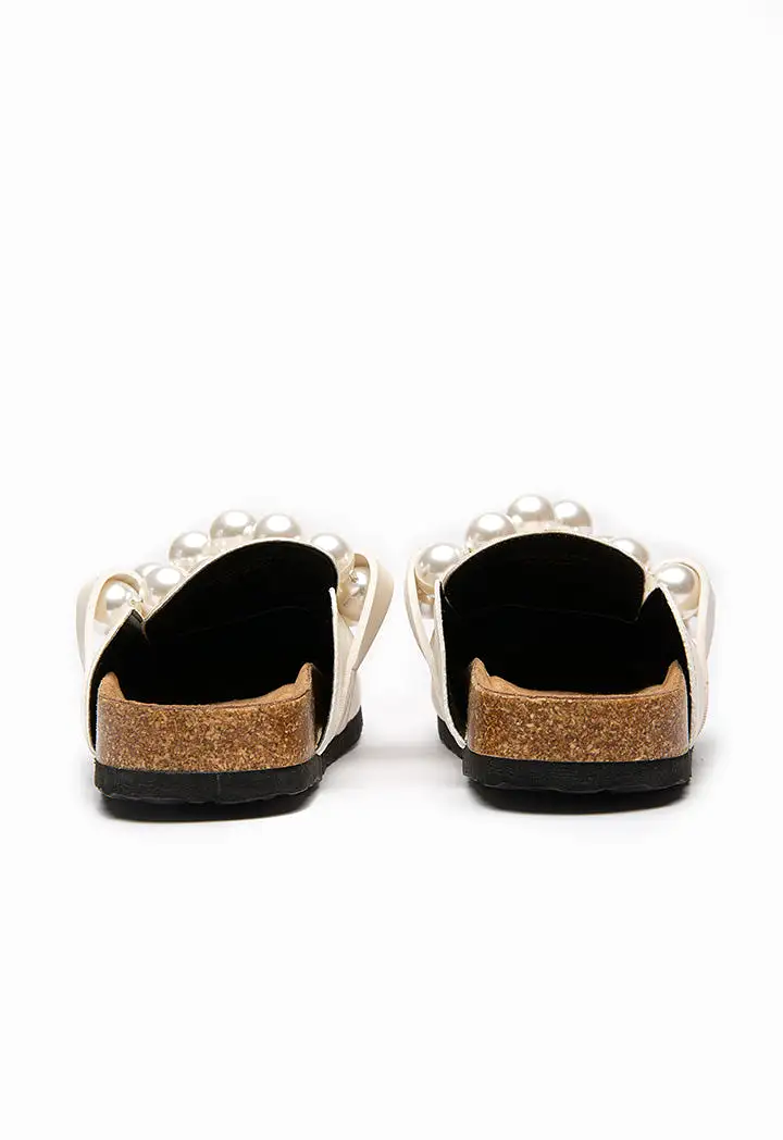 Pearl Embellished PU Leather Mules