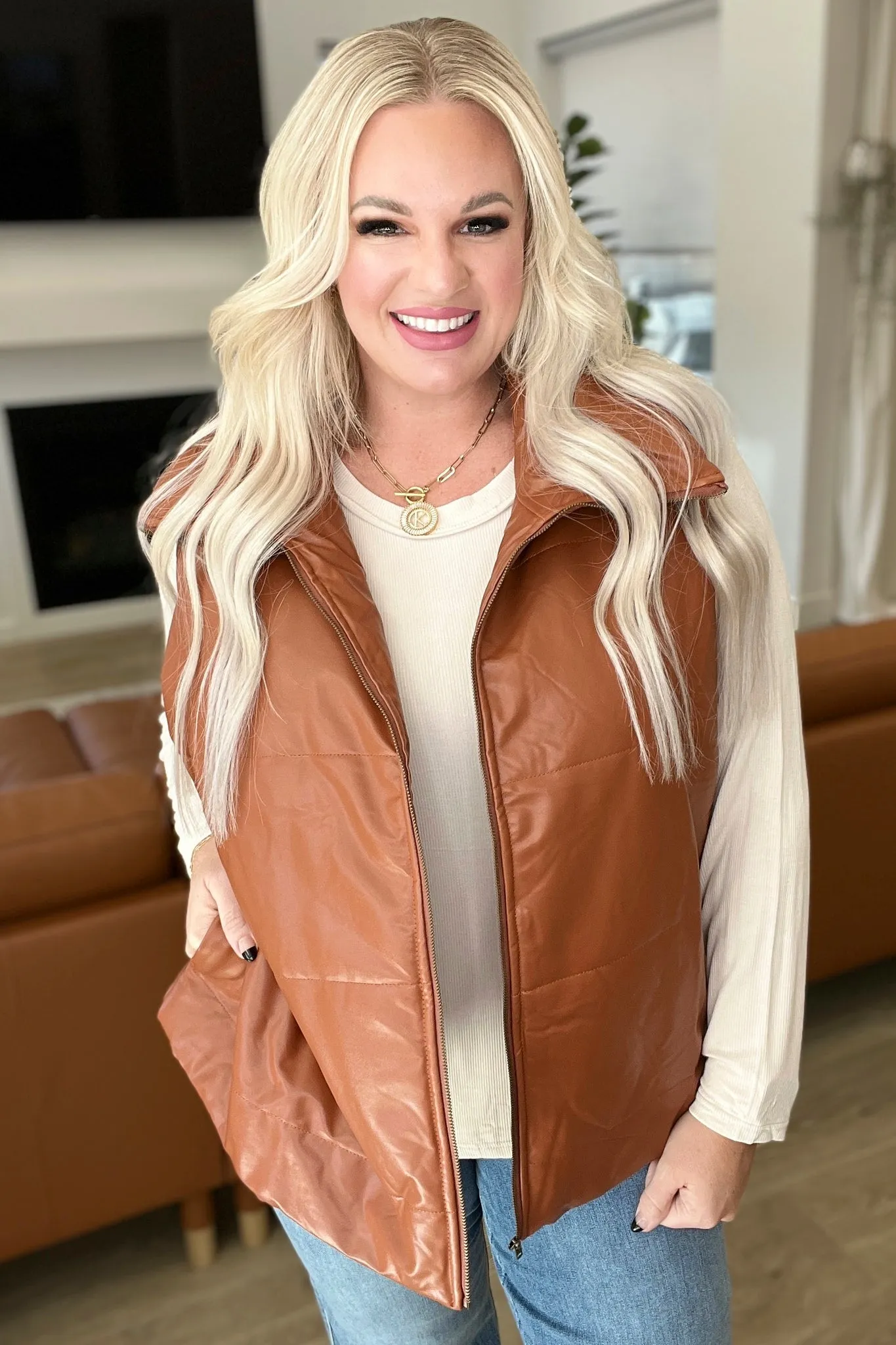 Persistence Pays Off Faux Leather Puffer Vest