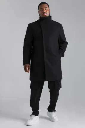 Plus Funnel Neck Wool Look Overcoat | boohooMAN UK