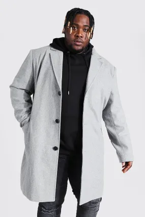 Plus Single Breasted Wool Look Overcoat in Grey | boohooMAN UK