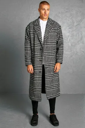 Pow Check Single Breasted Longline Overcoat | boohooMAN UK