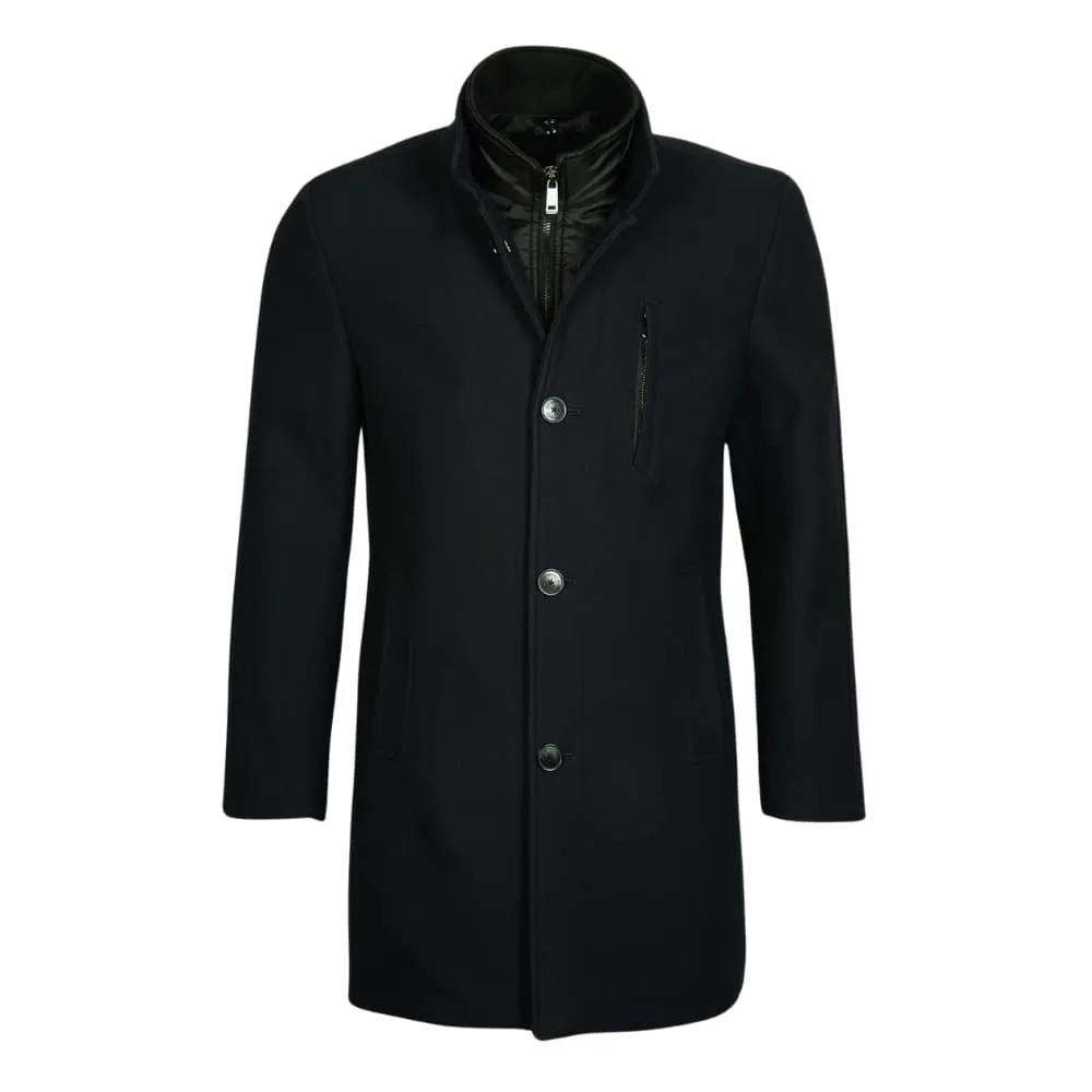 ROY ROBSON Regular Fit Mesh Black Overcoat | Menswear Online