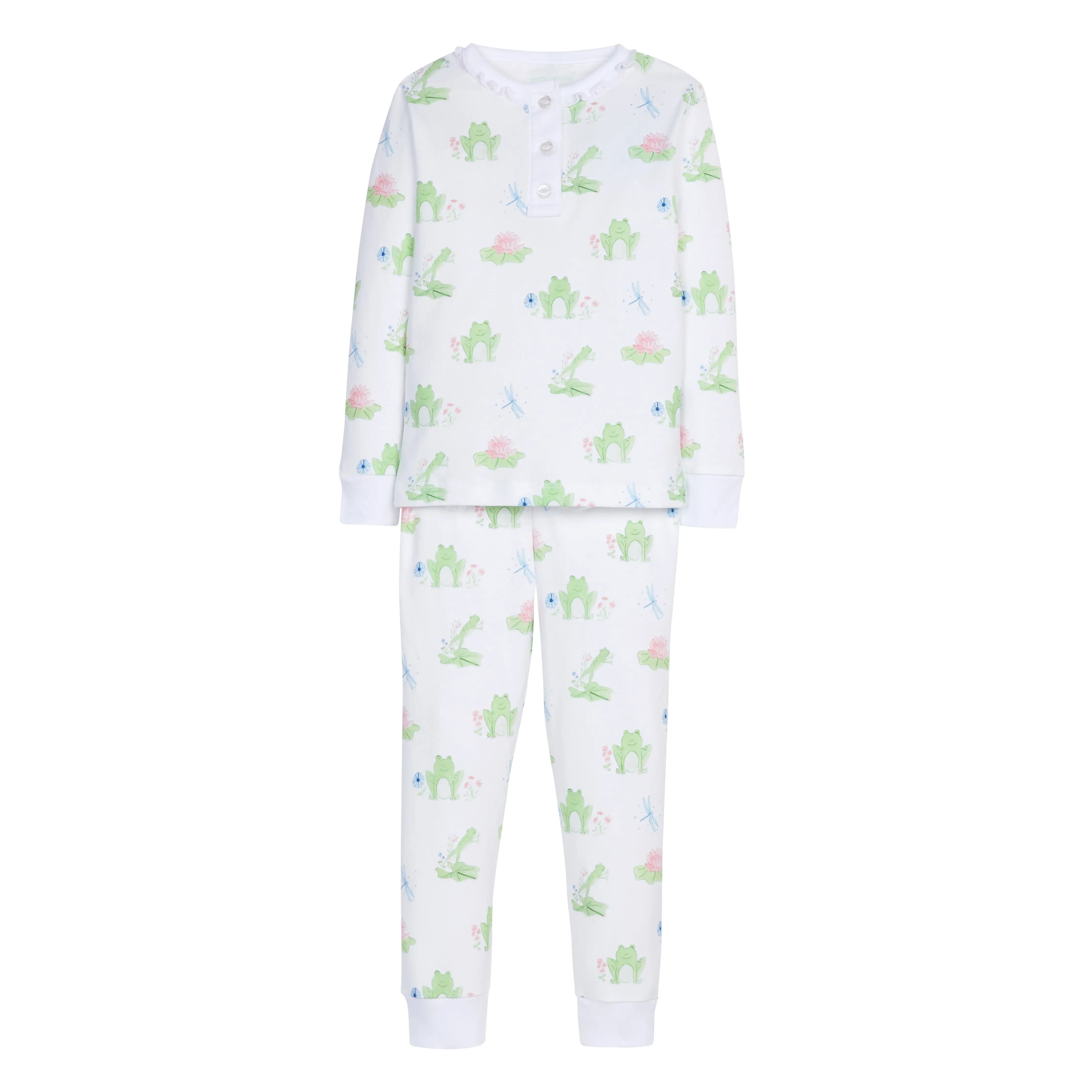 Ruffled Printed Jammies - Pink Leap Frogs