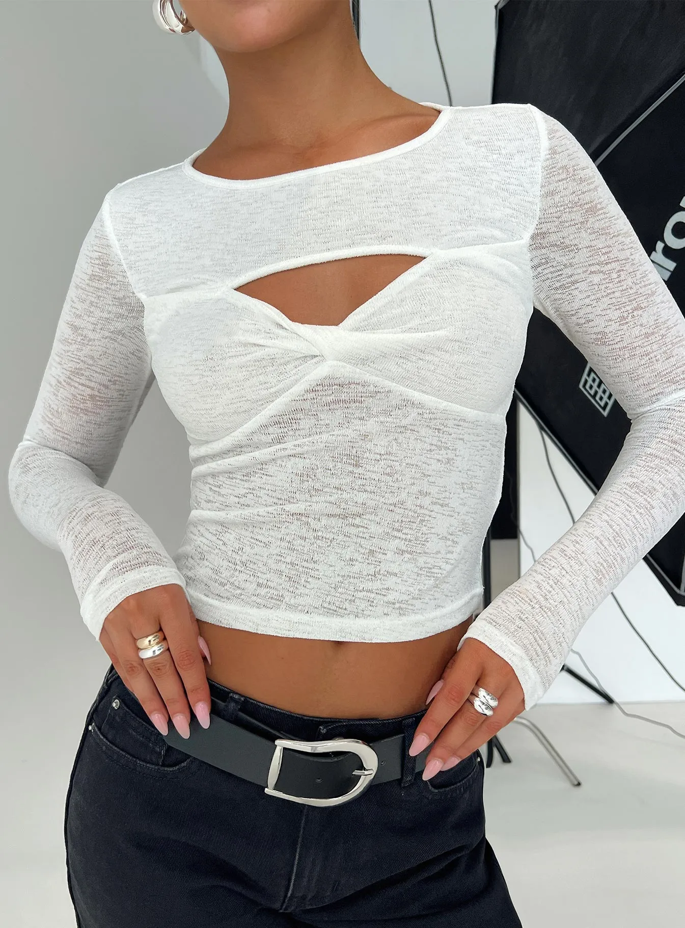 Sandrine Twist Long Sleeve Top White