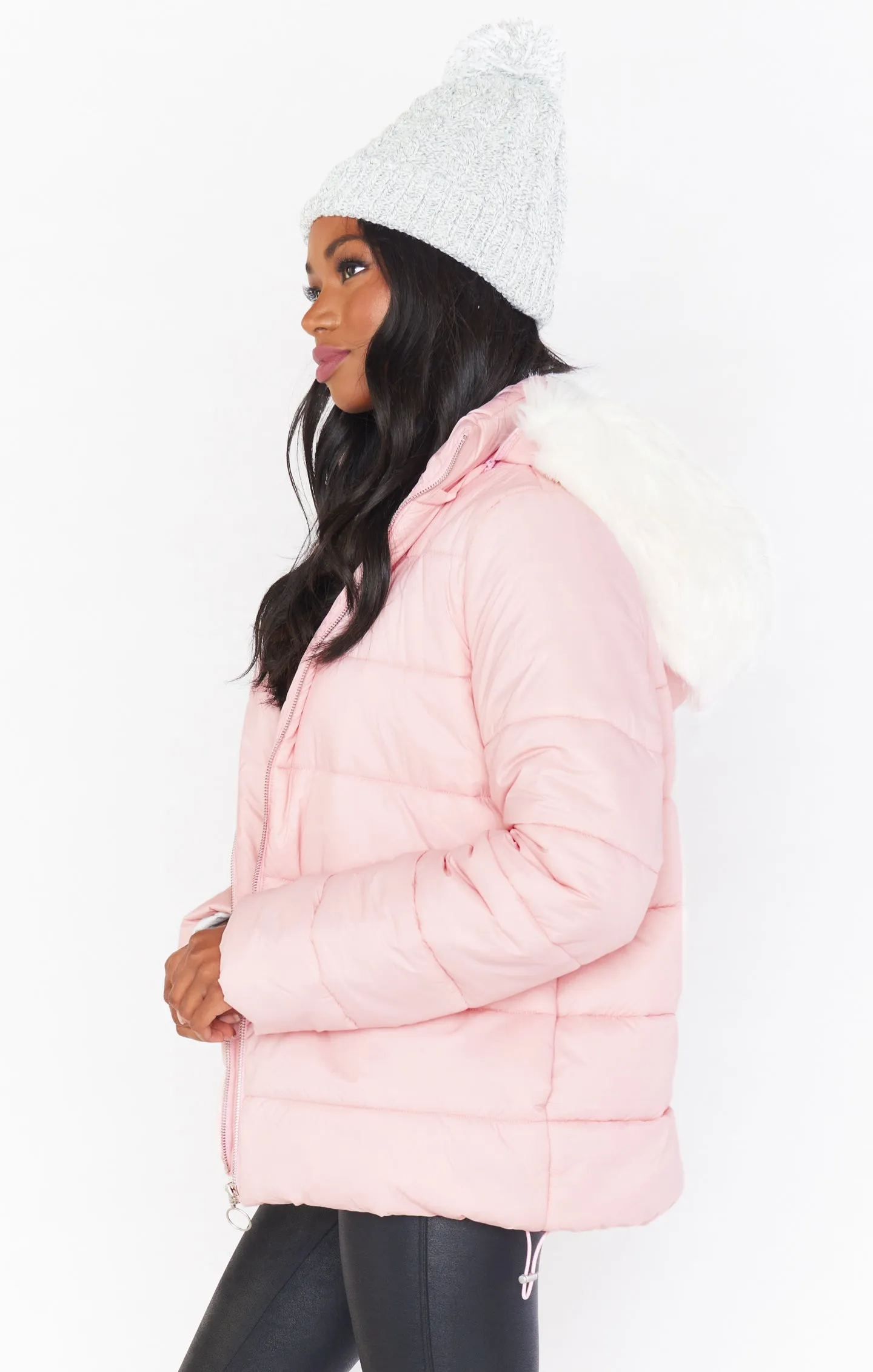 Snowbird Puffer Jacket ~ Frosty Pink with Faux Fur