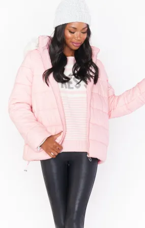 Snowbird Puffer Jacket ~ Frosty Pink with Faux Fur