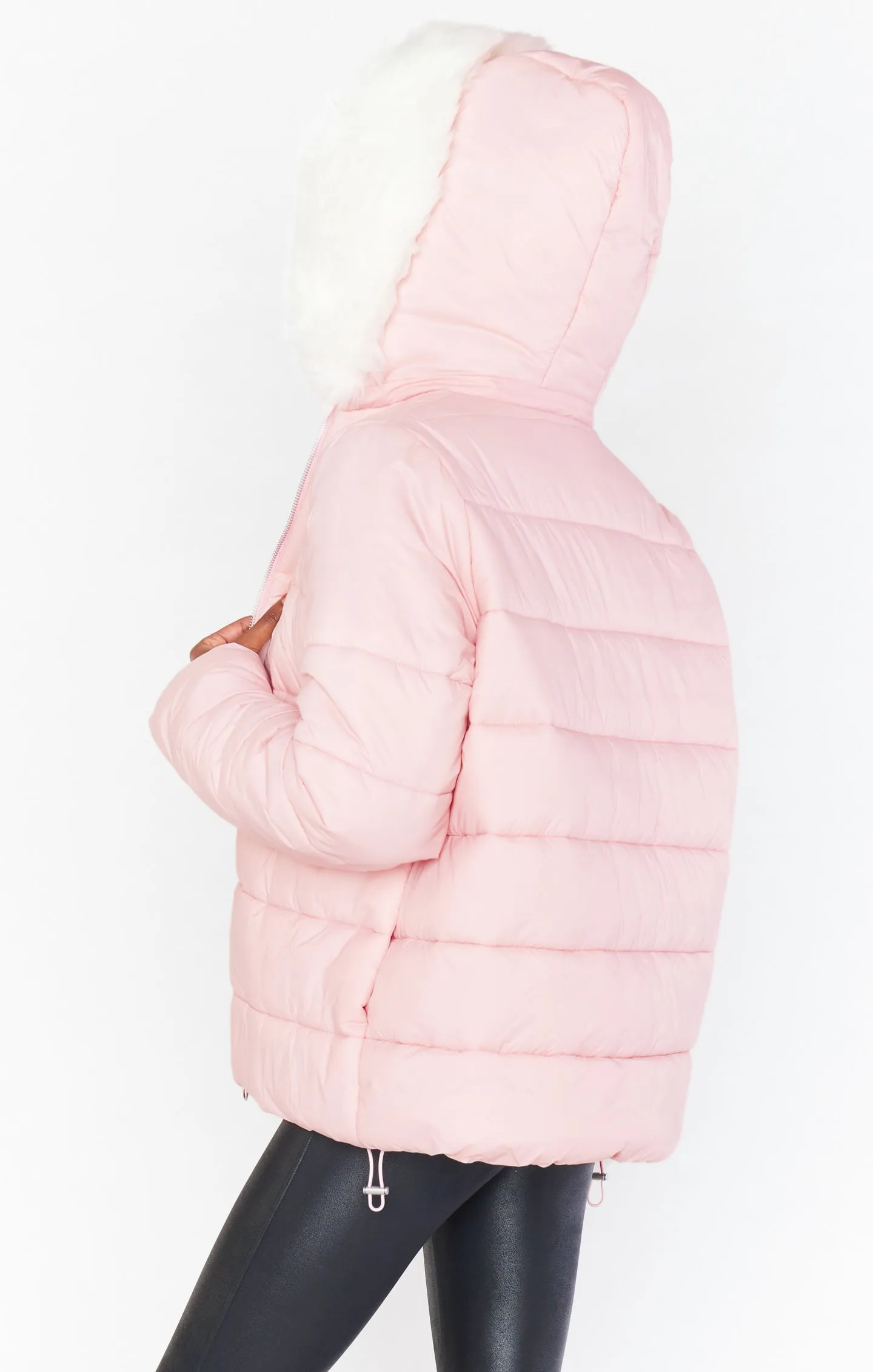 Snowbird Puffer Jacket ~ Frosty Pink with Faux Fur