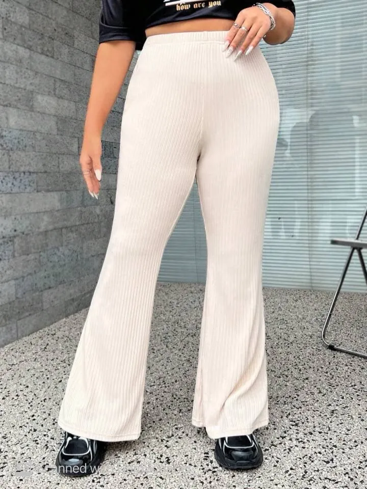 SOLID RIBBED FLARED-LEG PANT