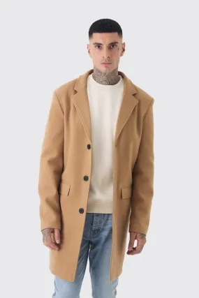 Tall Single Breasted Wool Look Overcoat in Camel