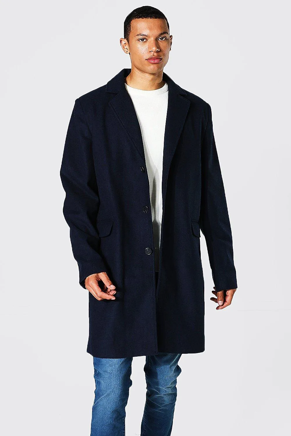 Tall Single Breasted Wool Mix Overcoat | boohooMAN UK