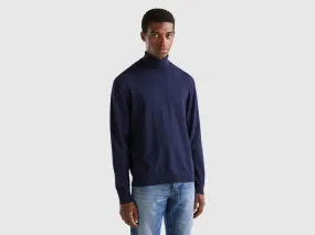 Turtleneck in lightweight cotton blend - Dark Blue | Benetton